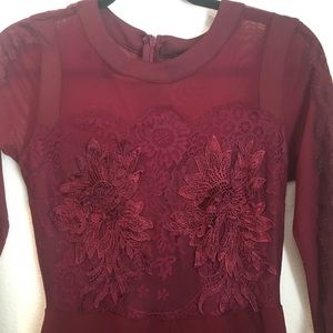 Sheer flower top print burgundy body suit